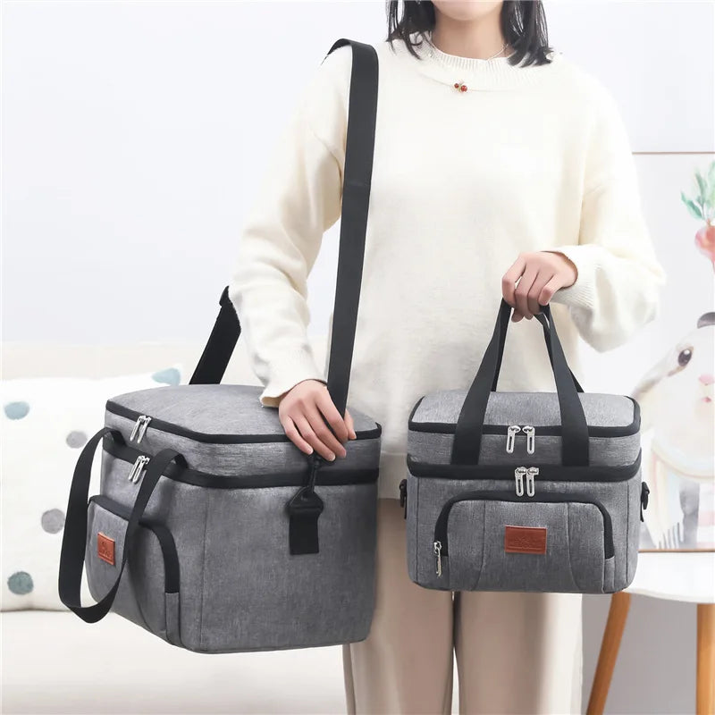 Insulated Cooler Tote Bag - Leakproof Double Layer Lunch and Picnic Bag with Shoulder Strap