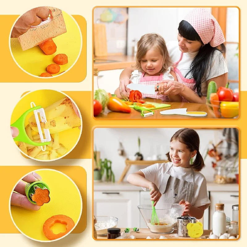 Montessori Kitchen Tools - 11, 13 or 17 Piece Real Cooking Set for Kids