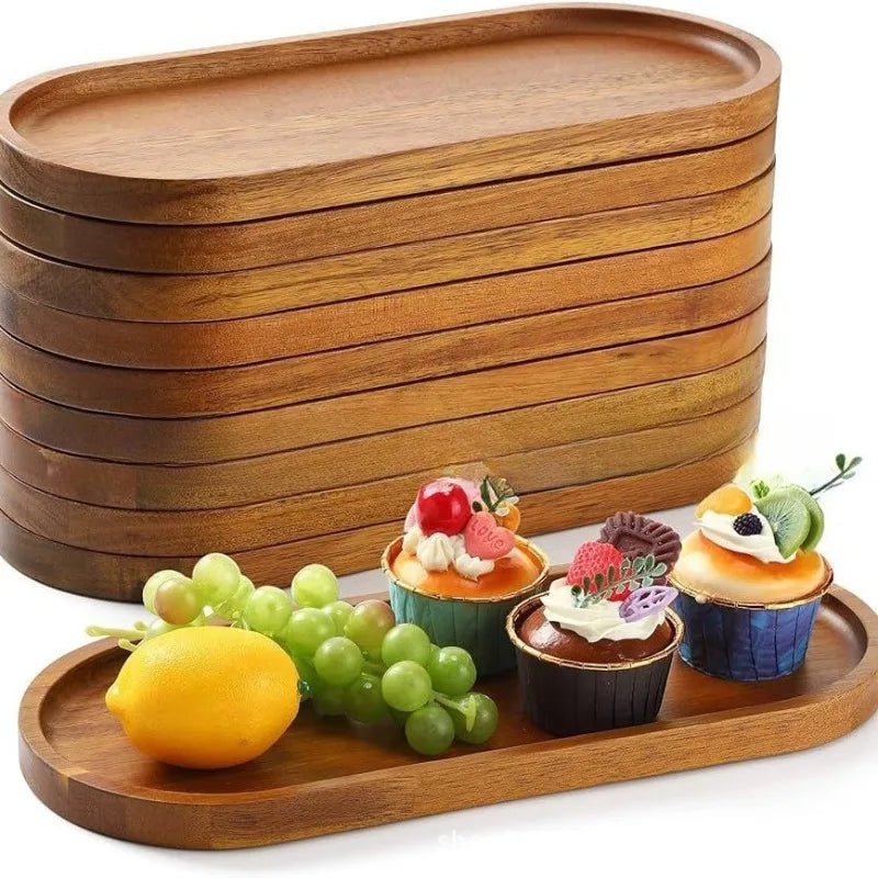 Acacia Wood Serving Platter - Wabi-Sabi Oval & Rectangular Wooden Tray