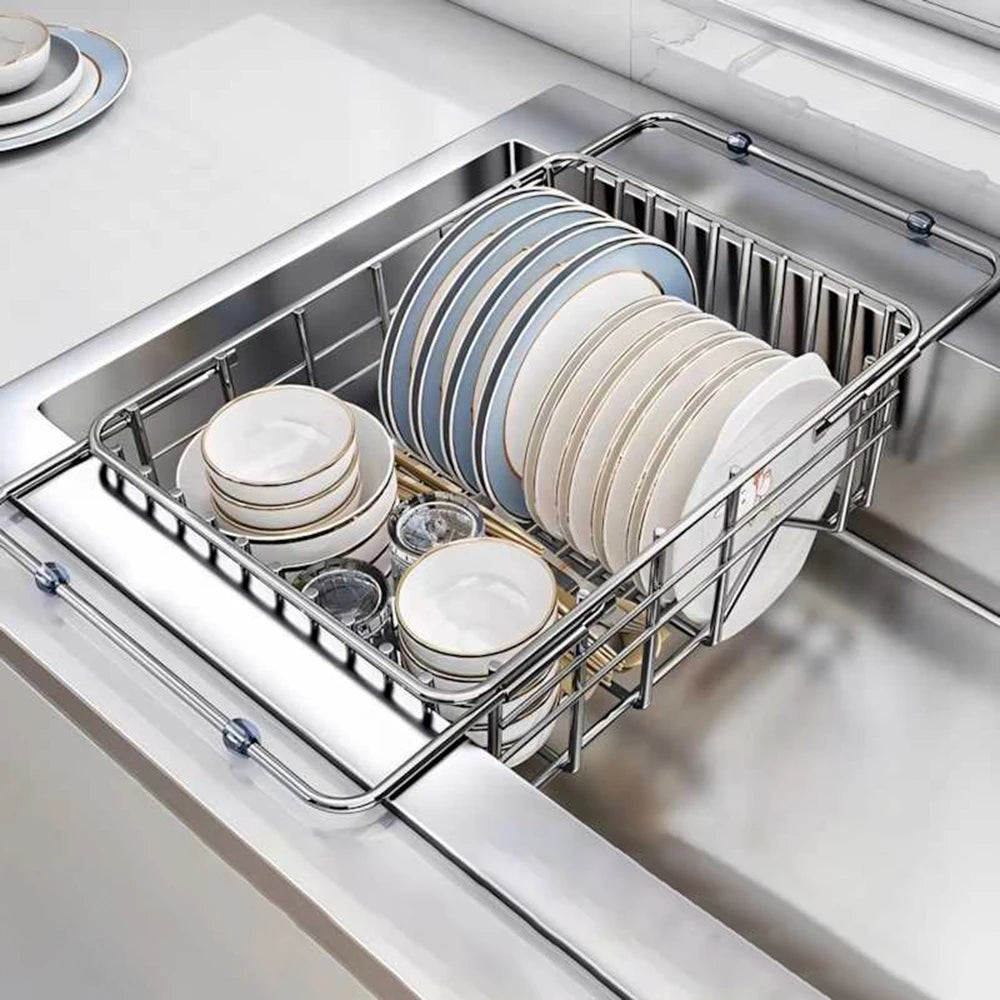 Stainless Steel Expandable Sink Drying Rack - Over-Sink Dish and Colander Basket