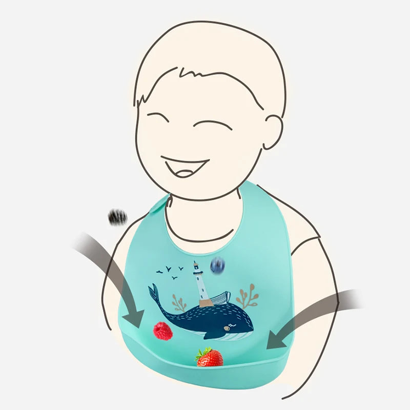 Silicone Baby Bib - Waterproof Feeding Apron with Crumb Catcher Pocket
