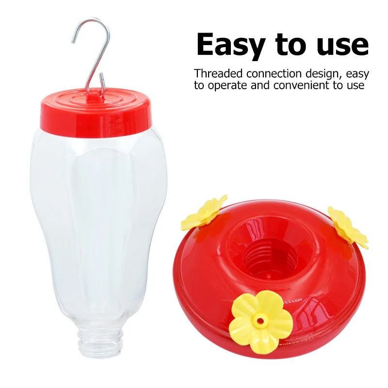 Hummingbird Feeder - Hanging Nectar Bottle with Flower Feeding Ports and Metal Hook