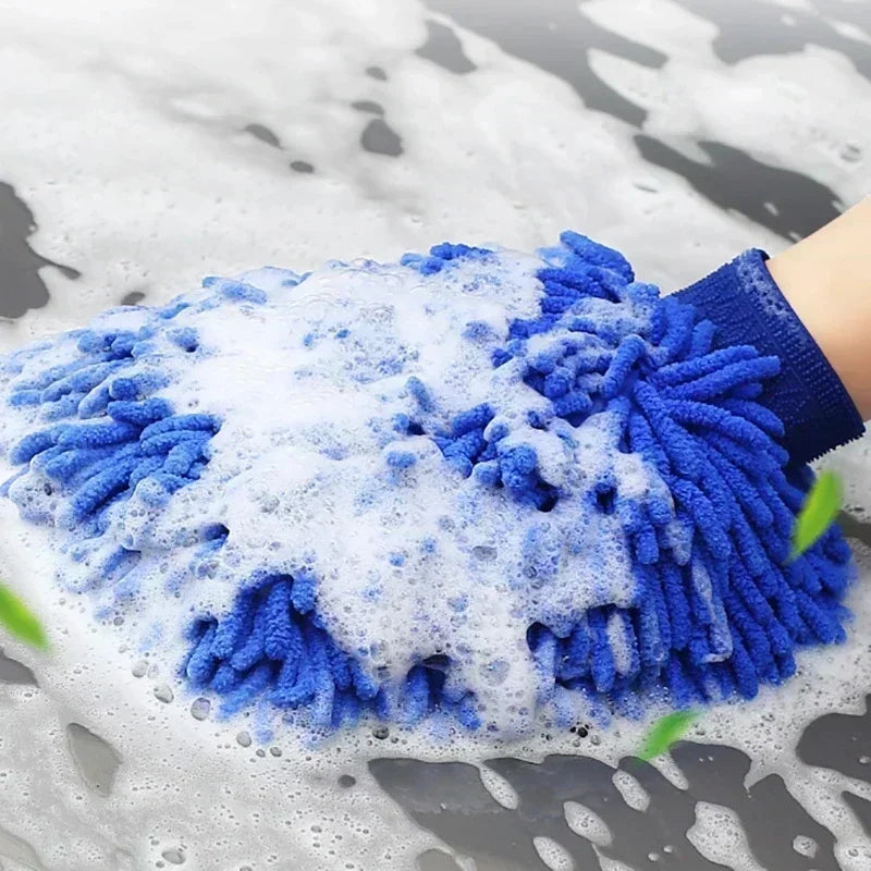 Chenille Car Wash Mitt - Double-Sided Microfibre Wash and Dust Glove Multipack