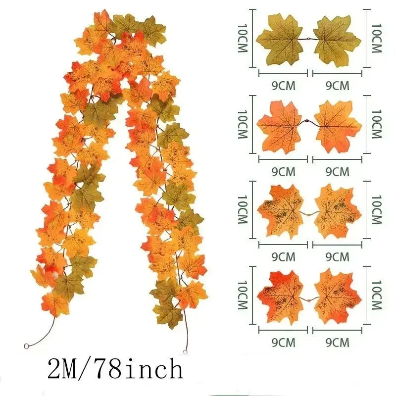 Artificial Maple Leaf Garland 200cm - Autumn Vine for Doors and Mantels