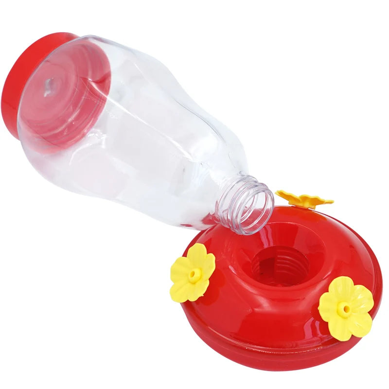 Hummingbird Feeder - Hanging Nectar Bottle with Flower Feeding Ports and Metal Hook