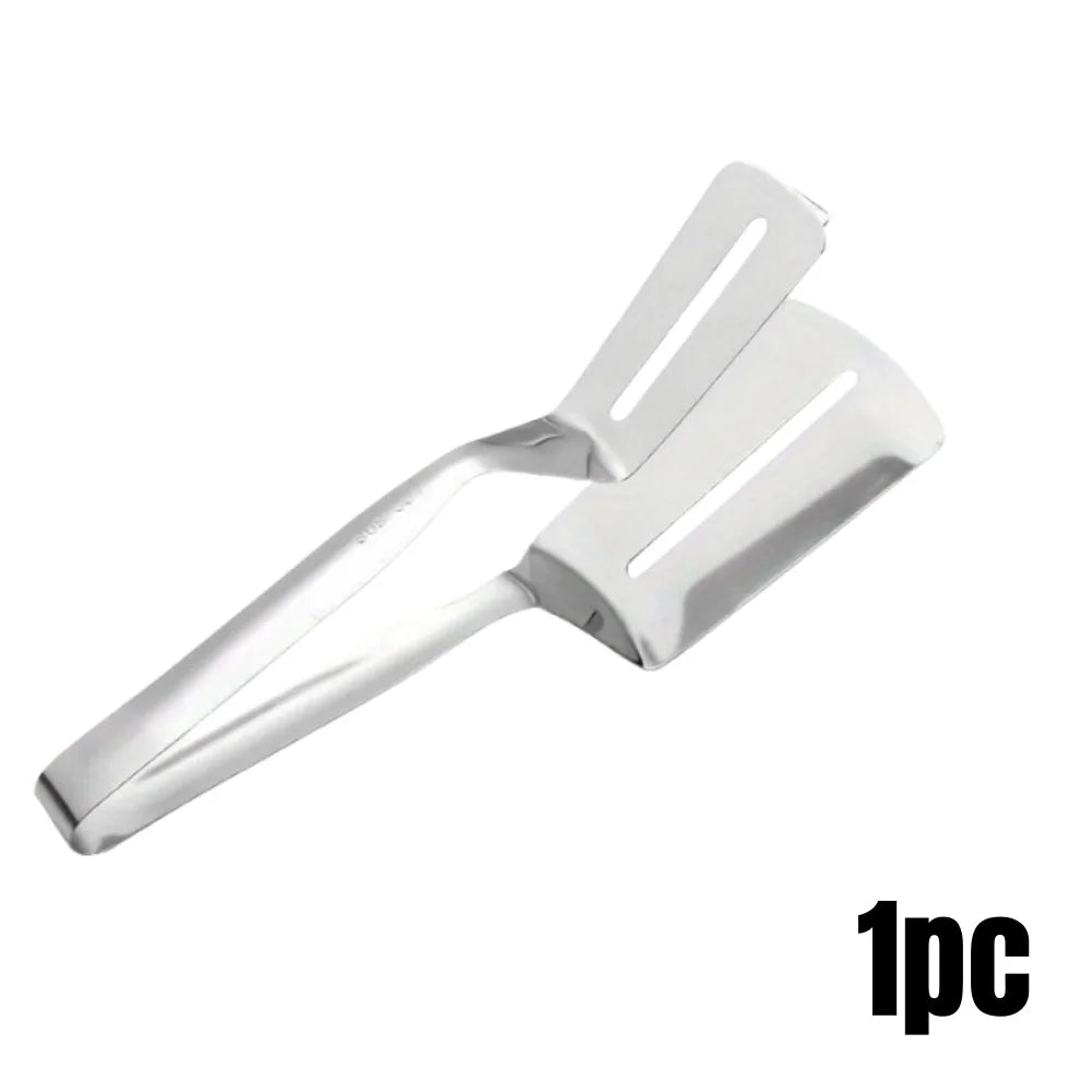 Stainless Steel Spatula with Clamp - 2-in-1 BBQ Tongs & Fish Turner