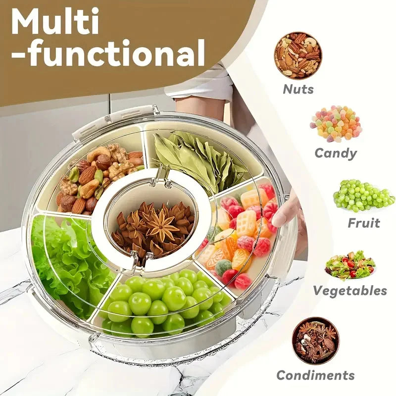 Rotating Snack Tray with Lid - Divided Serving Spinner for Charcuterie & Fruit