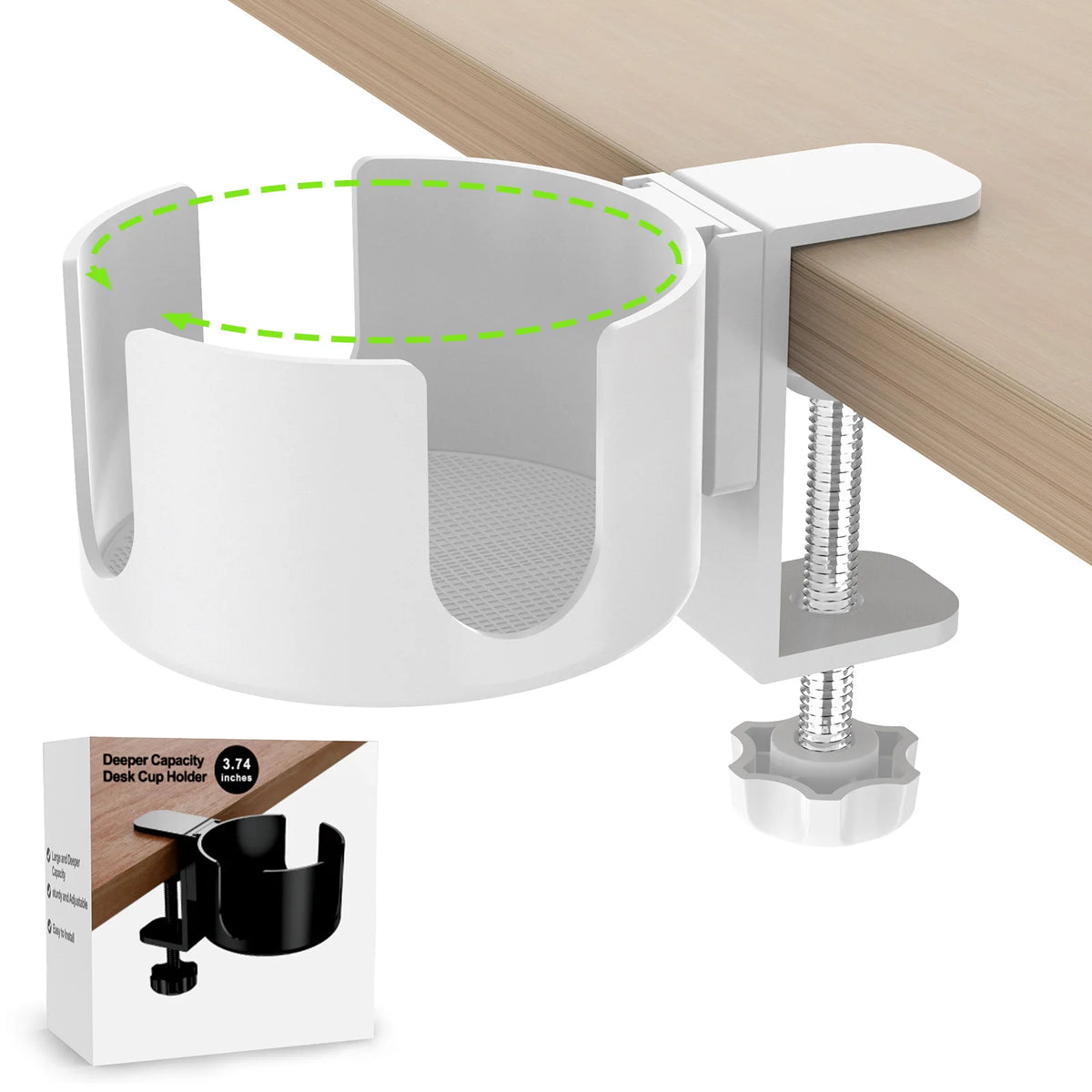 Desk Cup Holder Clamp - Adjustable Arm Stand for Mugs & Water Bottles