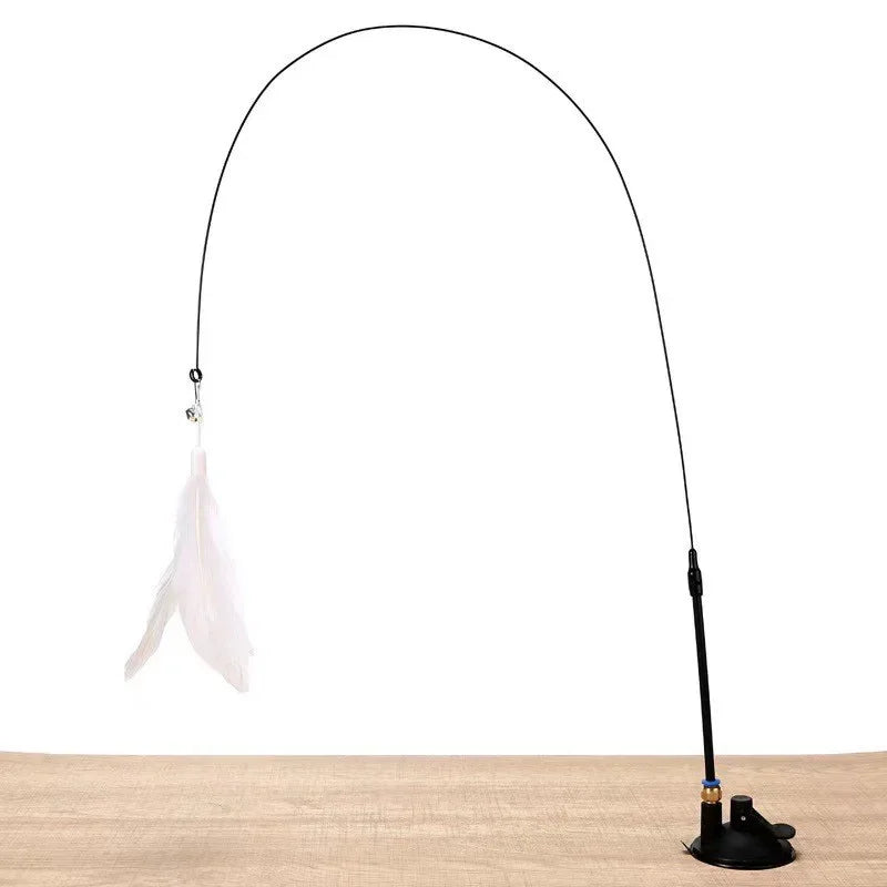 Cat Teaser Wand with Suction Cup - Interactive Feather Toy with Replaceable Heads