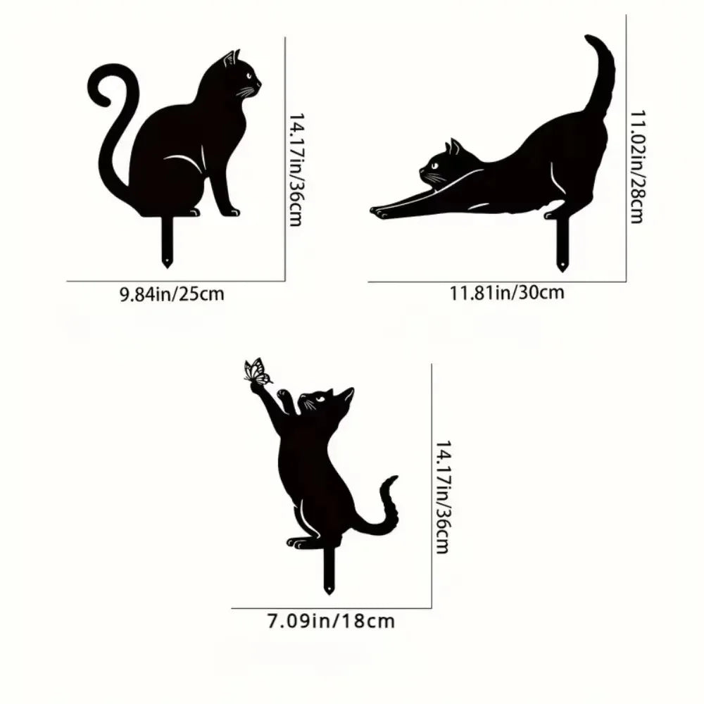 Cat Garden Stakes - Metal Silhouette Lawn Ornaments for Patios, Beds and Borders