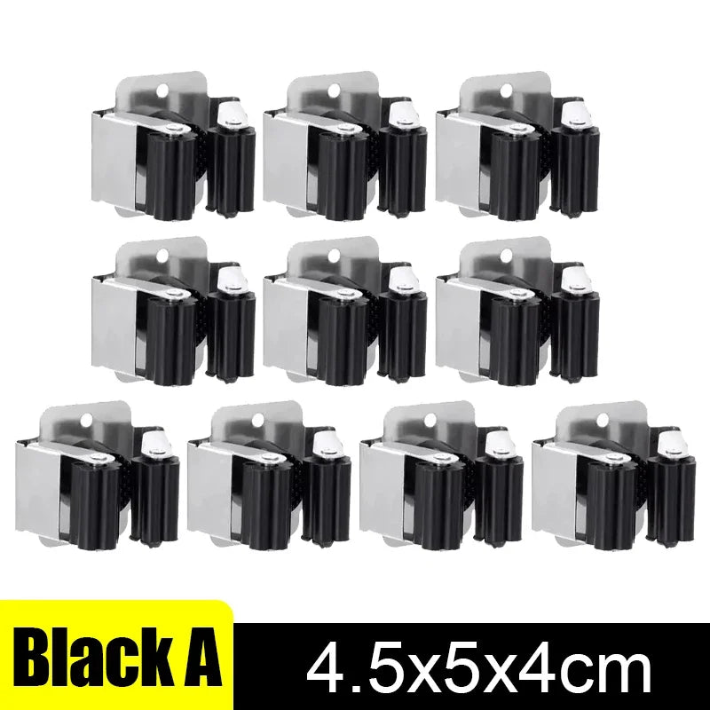 Wall Mounted Mop and Broom Holder Clips - Stainless Steel Hanging Storage Racks