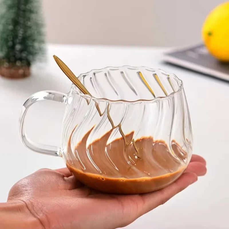 Striped Glass Mug 400ml - Borosilicate Pumpkin Cup for Coffee and Tea