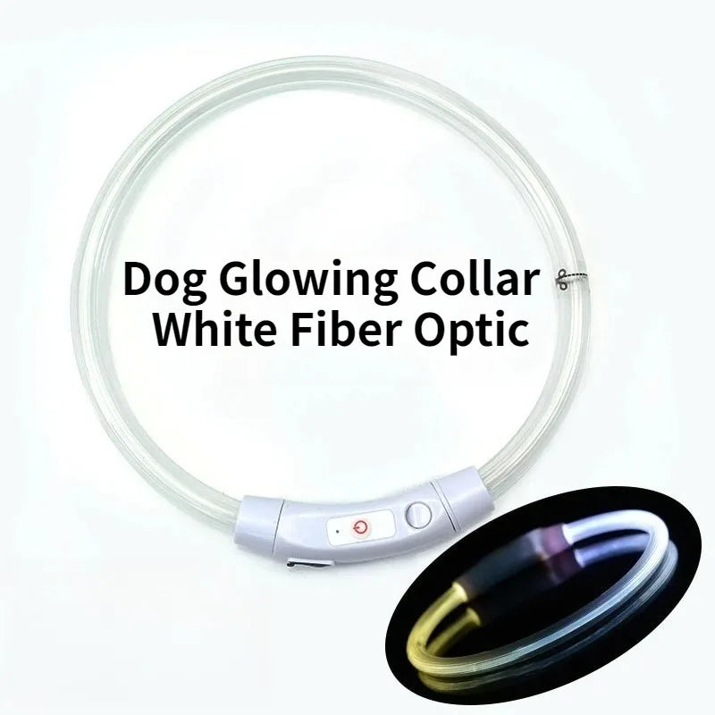 Light Up Dog Collar - Rechargeable Fiber Optic Glow Collar for Night Walks