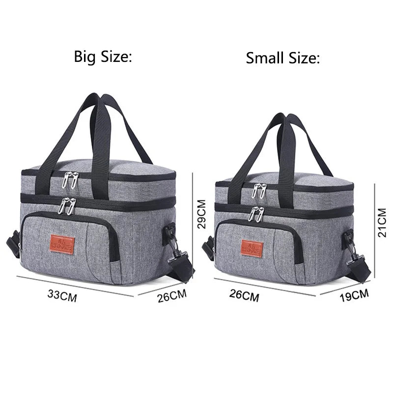 Insulated Cooler Tote Bag - Leakproof Double Layer Lunch and Picnic Bag with Shoulder Strap