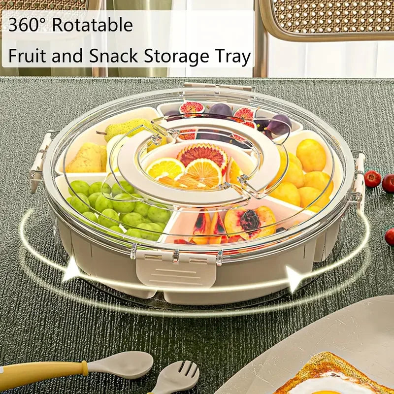 Rotating Snack Tray with Lid - Divided Serving Spinner for Charcuterie & Fruit