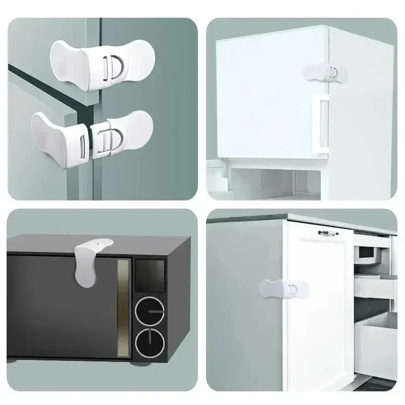 Baby Safety Cabinet Locks 5-Pack - Anti-Pinch ABS Drawer Latches in White