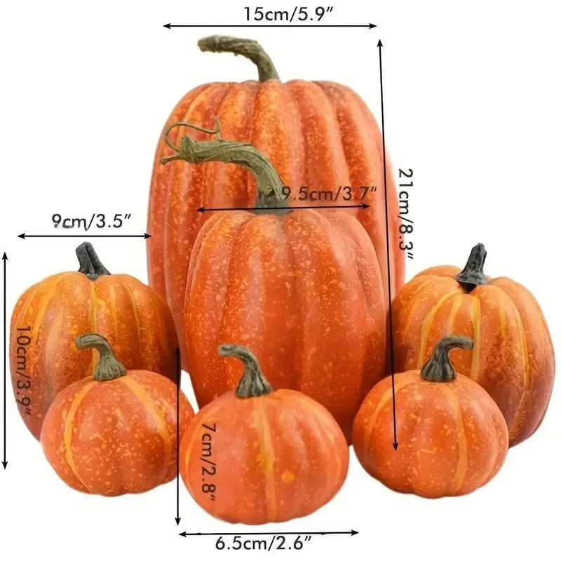 Artificial Pumpkins 7 Pack - Orange Foam Fall Decor for Tables and Porches