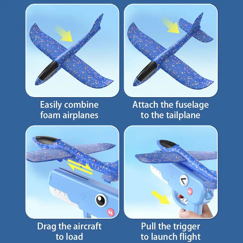 Catapult Aircraft Toy - Outdoor Launching Plane in Green, Pink and Blue