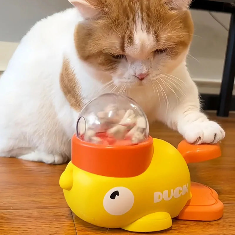 Interactive Cat Treat Dispenser - Yellow Duck Slow Feeder Toy for Cats