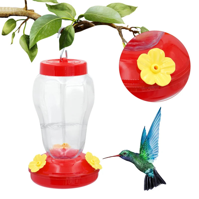 Hummingbird Feeder - Hanging Nectar Bottle with Flower Feeding Ports and Metal Hook