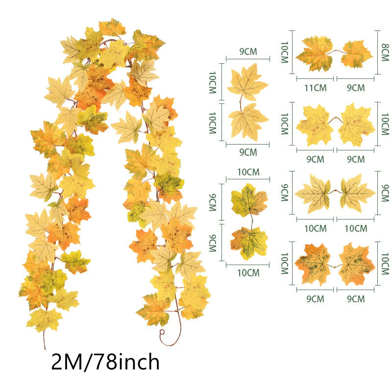 Artificial Maple Leaf Garland 200cm - Autumn Vine for Doors and Mantels