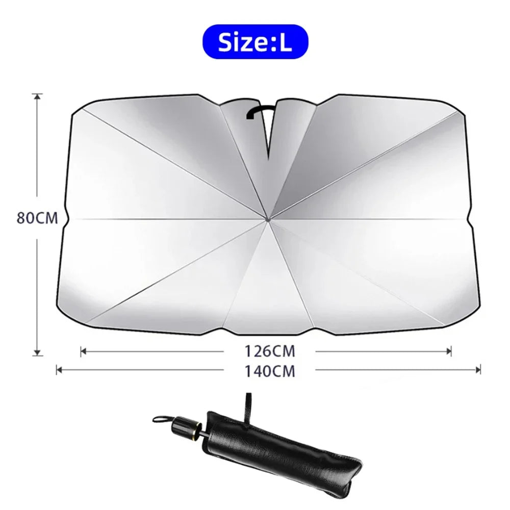 Car Windshield Sunshade Umbrella - Folding UV Reflective Front Window Sun Shade and Heat Blocker