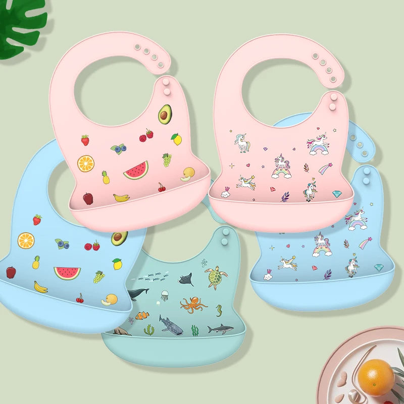 Silicone Baby Bib - Waterproof Feeding Apron with Crumb Catcher Pocket