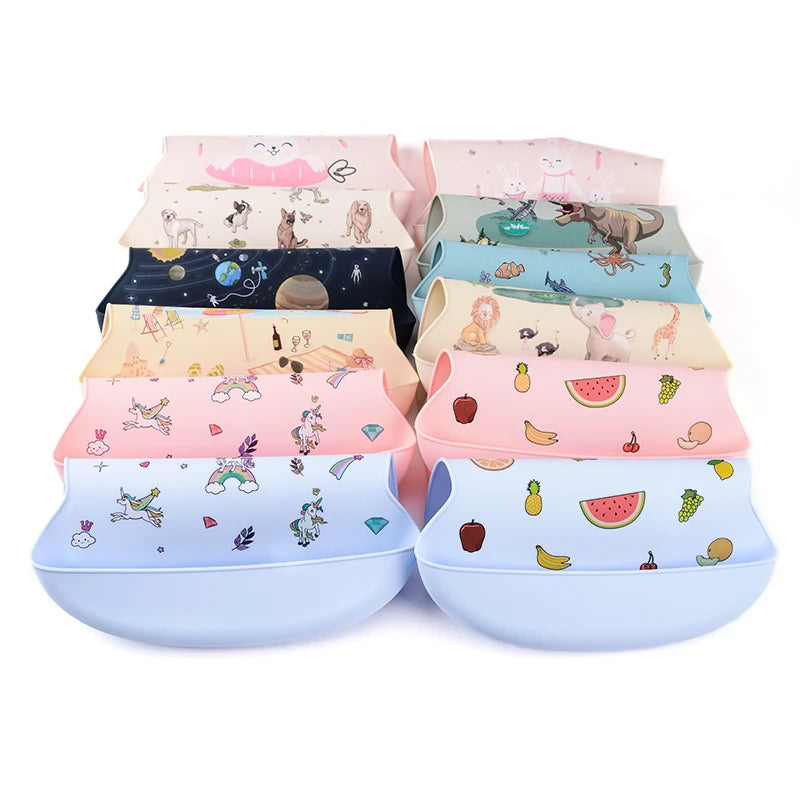Silicone Baby Bib - Waterproof Feeding Apron with Crumb Catcher Pocket