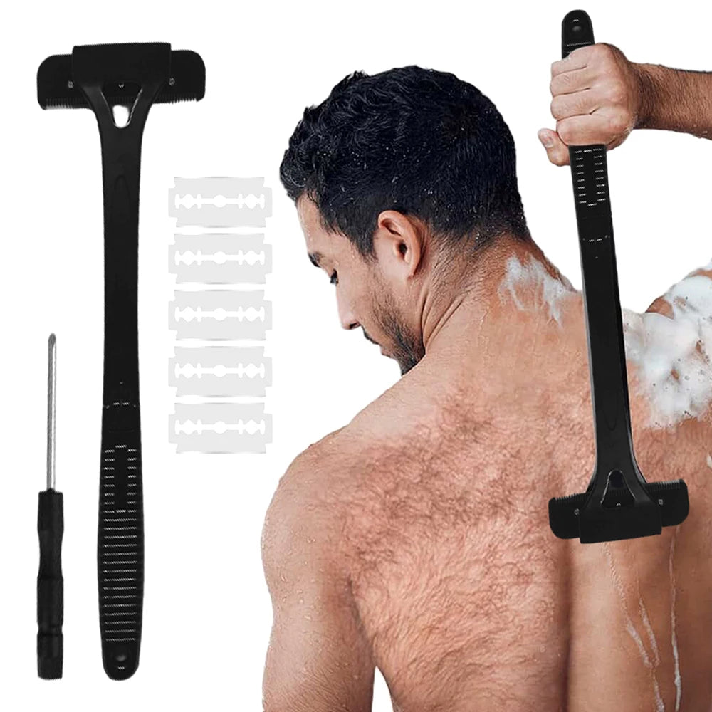 Mens Back Shaver - Long Foldable Handle Body Groomer and Razor for Hard-to-Reach Areas