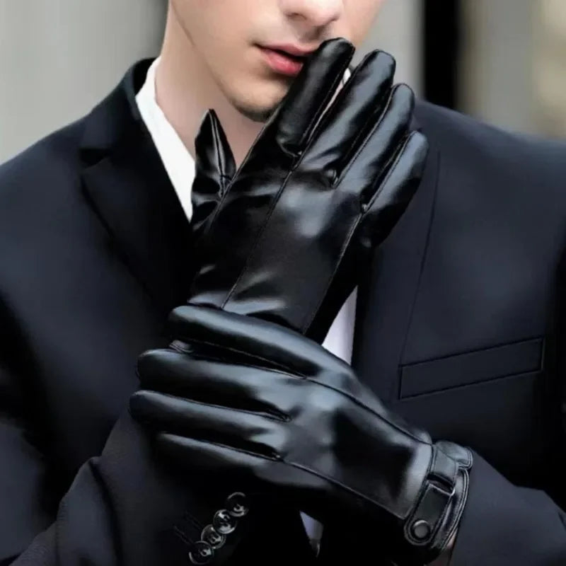 Mens Leather Winter Gloves - Velvet Lined Warmth in Brown and Black, One Size