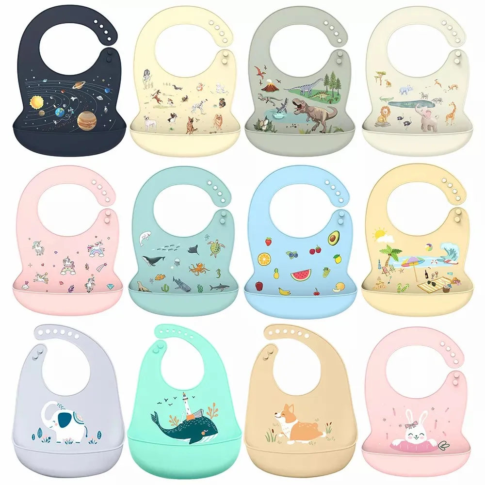 Silicone Baby Bib - Waterproof Feeding Apron with Crumb Catcher Pocket
