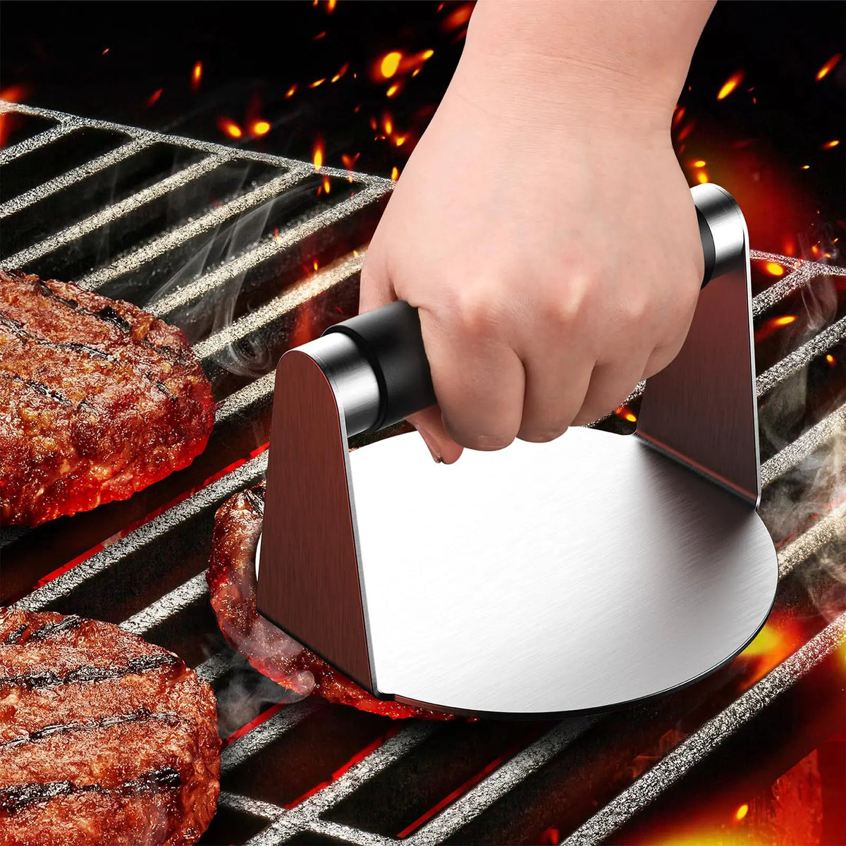 Stainless Steel Burger Press - Smash Patty Masher for Grill, Griddle and Cast Iron Pan