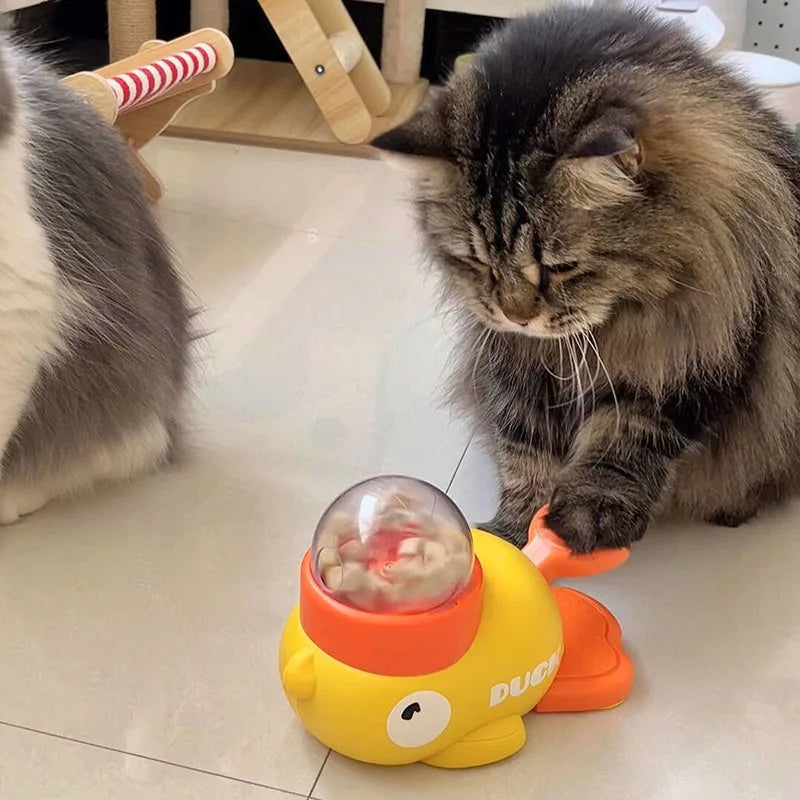 Interactive Cat Treat Dispenser - Yellow Duck Slow Feeder Toy for Cats