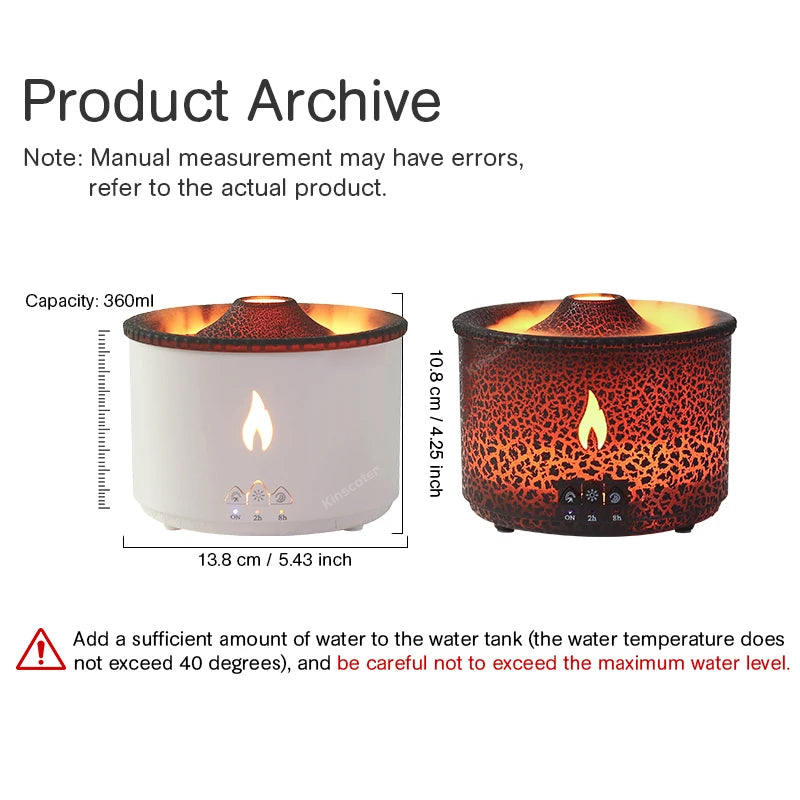 Volcano Flame Aroma Diffuser - Remote Control Oil Diffuser in Black or White