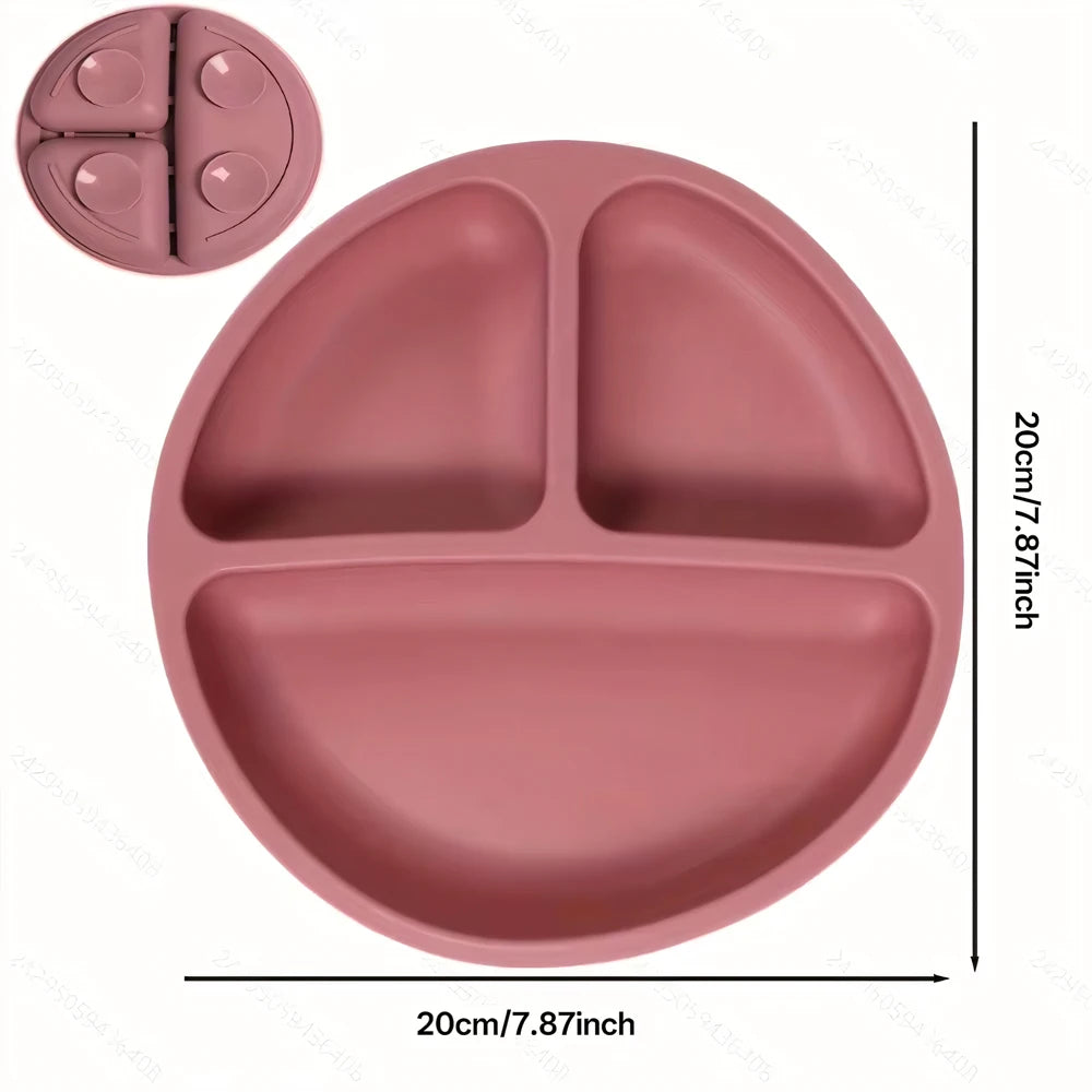 Silicone Suction Plate with Lid - Divided Baby Weaning Dinner Plate