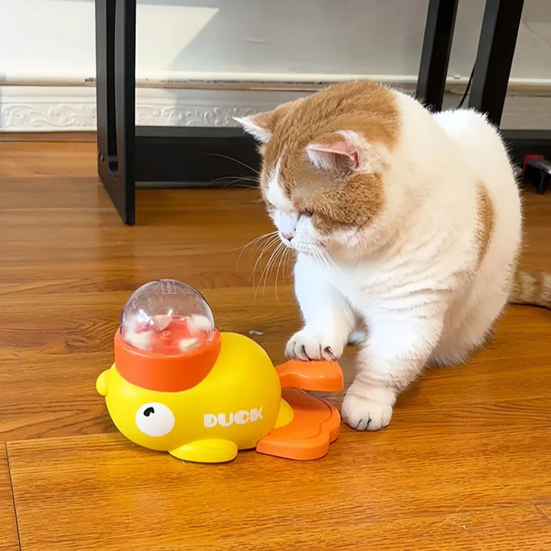 Interactive Cat Treat Dispenser - Yellow Duck Slow Feeder Toy for Cats