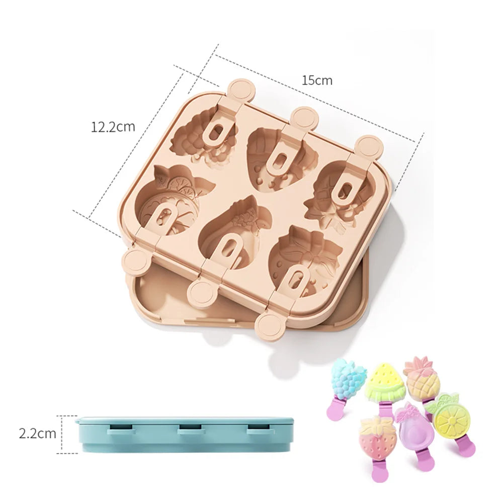 Silicone Popsicle Mold - 6 Hole Fruit Shaped Ice Lolly Tray, BPA Free