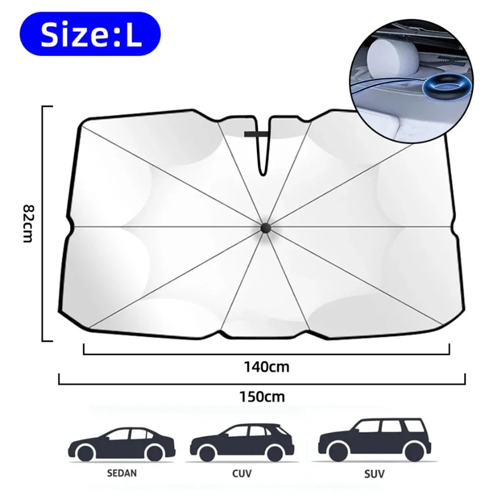 Car Windshield Sunshade Umbrella - Folding UV Reflective Front Window Sun Shade and Heat Blocker