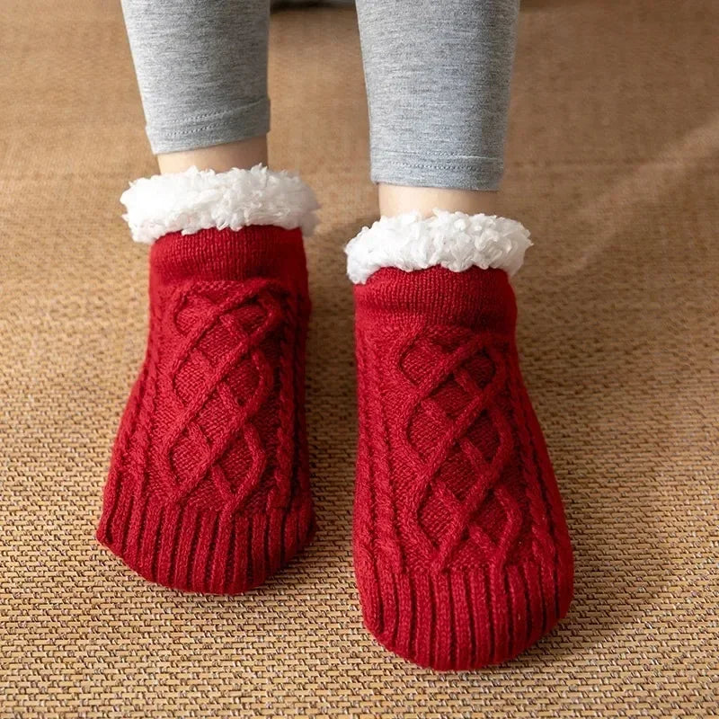 Fleece Slipper Socks - Non-Slip Knitted Home Socks in Sizes 35 to 45