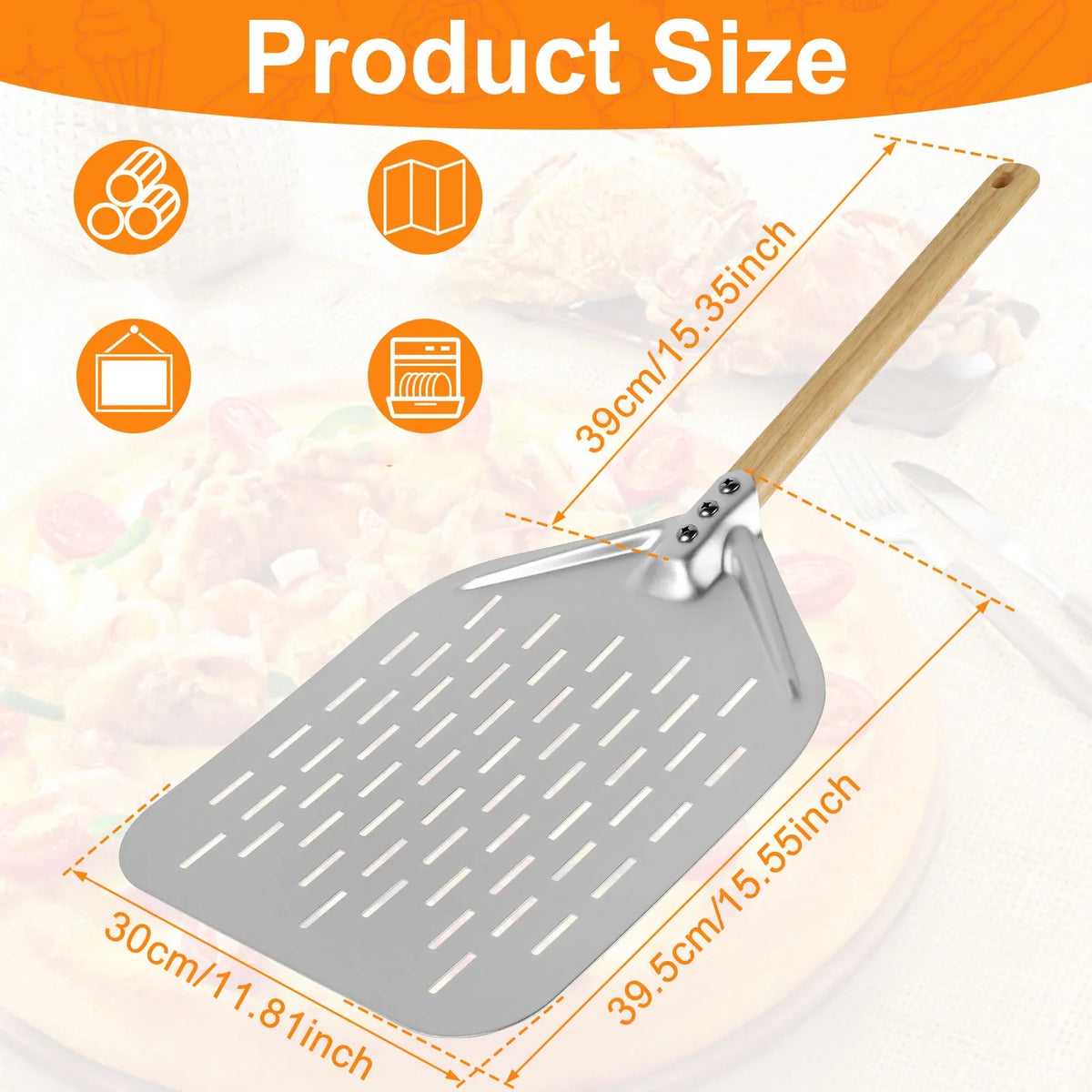 Metal Pizza Peel with Wood Handle - Non-Stick Pizza Shovel, 6.5"/10"/12"
