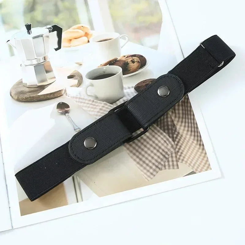 Canvas Elastic Belt - Adjustable No Buckle Waist Belt for Jeans, 60-65cm