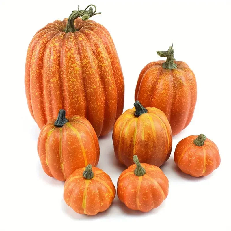 Artificial Pumpkins 7 Pack - Orange Foam Fall Decor for Tables and Porches