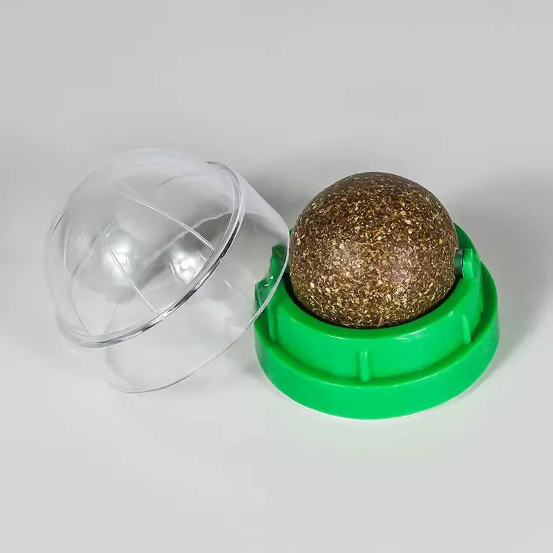 Catnip Wall Ball - Stick-On Rotating Cat Lick Toy with Natural Catnip Treats