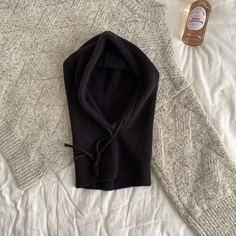 Knitted Hooded Scarf Hat - Two in One Winter Hood for Outdoor Warmth