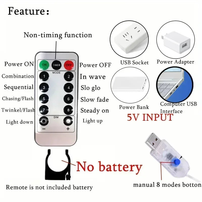 USB Fairy Garland Lights - LED Curtain up to 6x3m for Christmas Decor