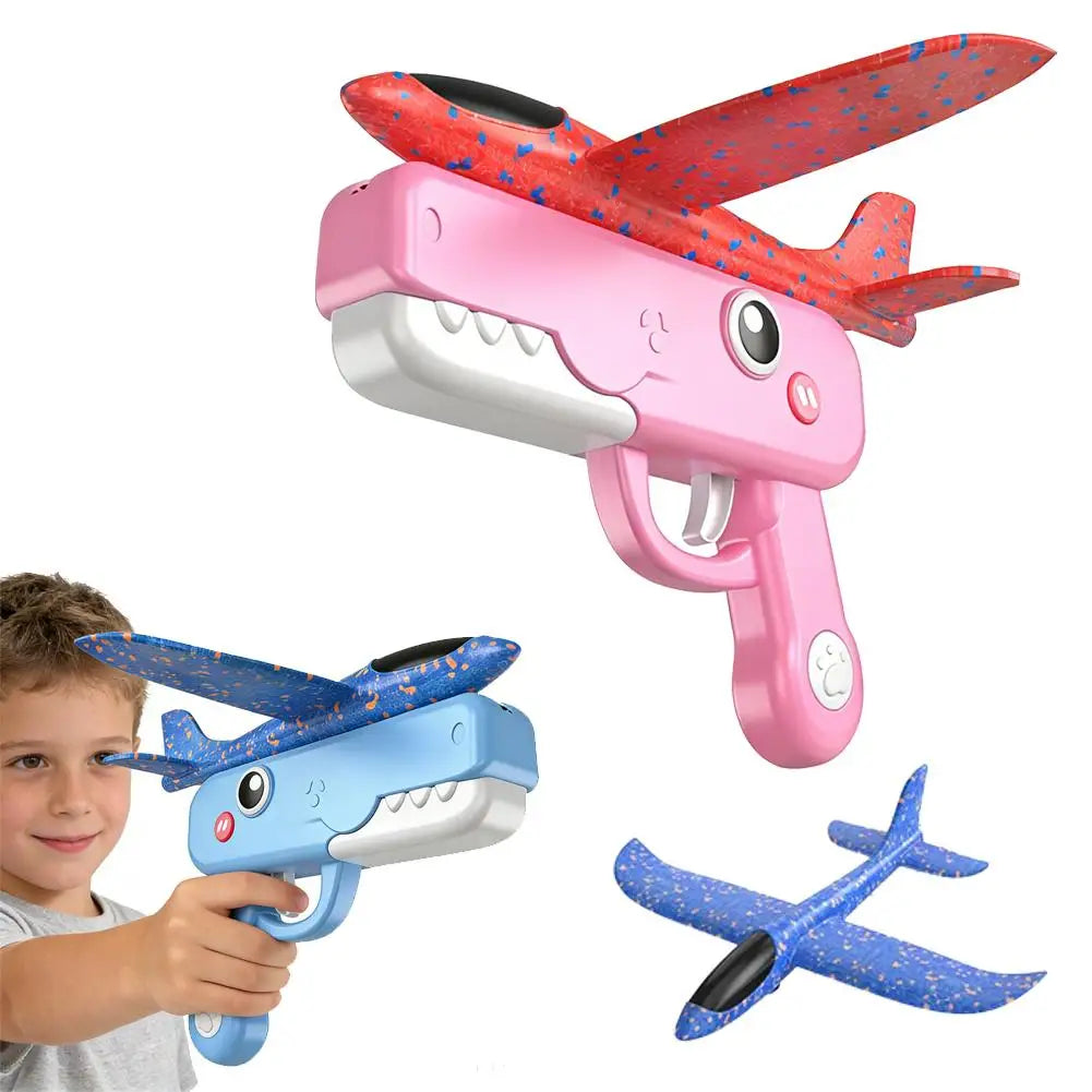Catapult Aircraft Toy - Outdoor Launching Plane in Green, Pink and Blue