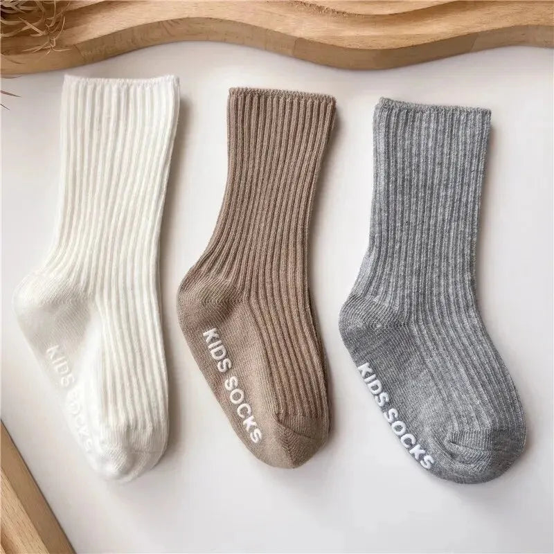 Baby Grip Socks 3-Pack - Non-Slip Cotton Crew Socks for Toddlers 0-3 Years