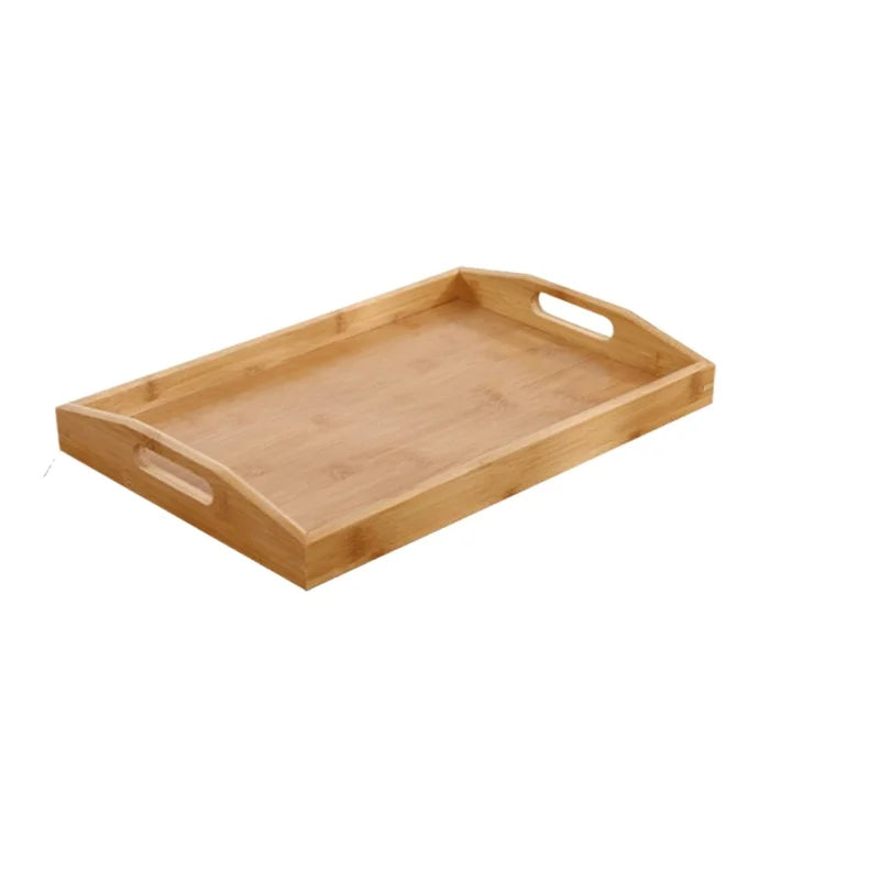 Bamboo Serving Tray with Handles - Rectangular Wooden Tea & Breakfast Tray