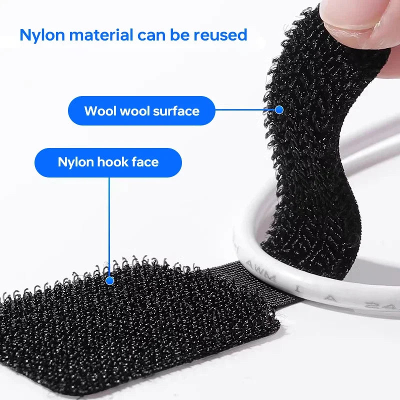Adhesive Cable Management Straps - Reusable Nylon Cord Organiser Ties for Desks