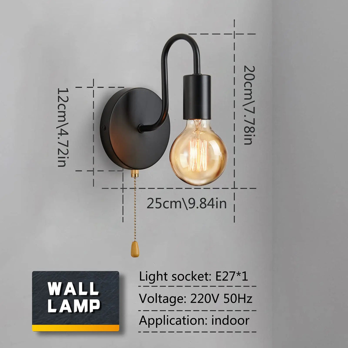 Nordic Industrial Wall Lamp - E27 Indoor Wall Sconce for Bedside and Hallway